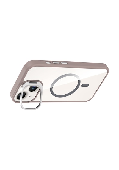 Apple Uyumlu iPhone 14 Kılıf Standlı + Kamera Lens Koruma Setli M-safe Şarj Özellikli Mkst Etro Kapak Pembe Pembe