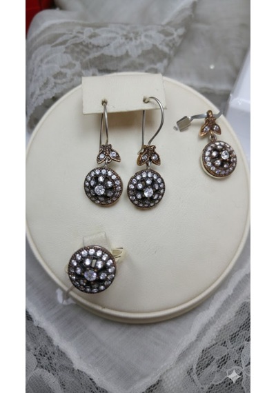 Otantik Taşlı 3 Lü Gümüş Set Bronz