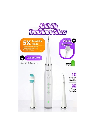 Amf14 Ultrasonik Diş Taş Ve Plak Temizleme Cihazı - 5 Modlu, Ipx8 Su Geçirmez, Type-c Şarjlı Ağız Bakım Seti 800 Mah