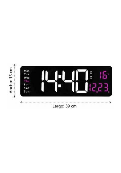 Omniax Kumandalı Duvara Monte Tarih/sıcaklık/alarm Özellikli Led Aydınlatmalı Dijital Saat 39 X 13 Çok Renkli