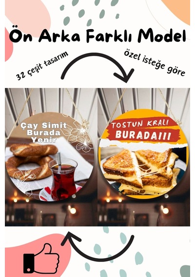 Yiyecek Dükkanı İçin Çift Taraflı Özel Seçmeli Duvar, Kapı, Askılı Pano Karşılama Tabelası, Süs