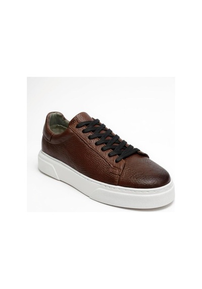 Erkek Deri Sneaker Ayakkabı Siyah-siyah Kahverengi