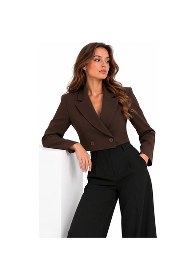 Lafela Kruvaze Kapama Yapılı Crop Blazer Kahverengi
