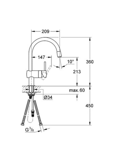 Grohe Eviye Bataryası Spiralli Tek Akışlı Minta Krom - 32918000