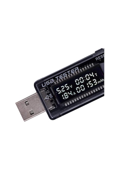 Hellery Usb Metre Gerilim Akım Pil Voltmetre Ampermetre, 3'ü 1 Arada Siyah