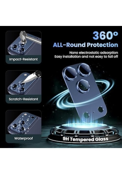 Sapphire Full Camera Guard İphone Uyumlu Safir Kamera Lens Koruyucu Kılıf Dostu Metal 9h Temperli Cam Kamera Kapağı Abis Lacivert, İphone 17 Pro