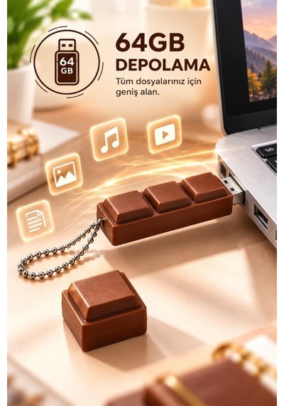 Usb Flash Bellek 64gb Çikolata Görünümlü Anahtarlıklı Usb Drive Usb02 Kahverengi