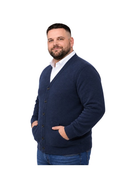 Battalmoda Erkek Büyük Beden Melanj Lacivert Cepli Düğmeli Triko Hırka 3xl-4xl-5xl-6xl