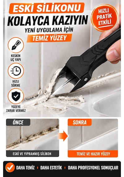 Şeffaf Silikon 290 Gr + 5 Başlıklı Silikon Kazıma Ve Derz Düzeltme Aparatı Seti