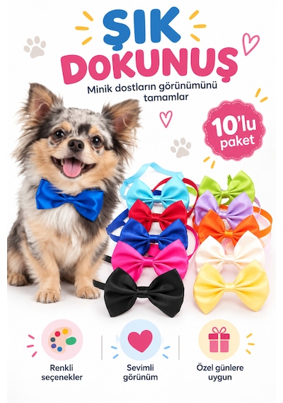 Showtech Kedi Köpek Renkli Papyon Aksesuar 10 Adetli Paket