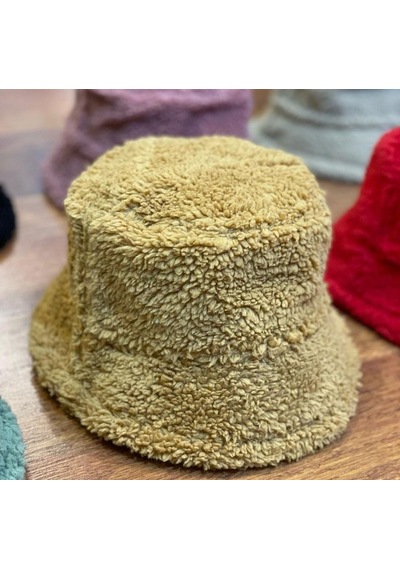 Salarticaret Kadın Peluş Bucket Kova Şapka Standart- Koyubej Koyu Bej