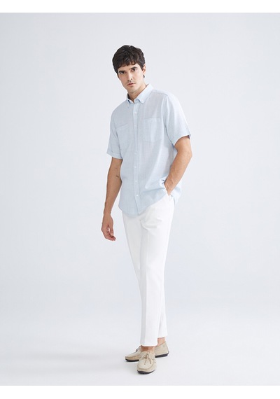 Lcwaıkıkı Classic Mavi Regular Fit Kısa Kollu Armürlü Erkek Dokulu Gömlek