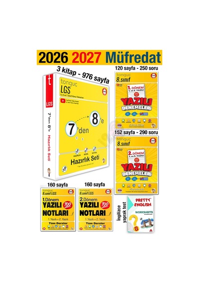 7'den 8'e Hazırlık Seti 2026 Yaz Tatili 2027 1. 2. Dönem Yazılı Denemeleri Notları