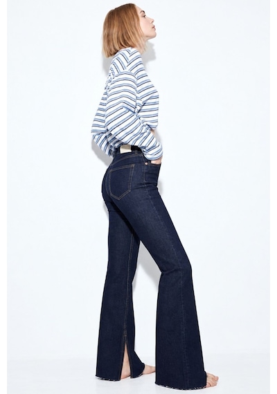 Hiccup H74 Slim Fit İspanyol Paça Jean Koyu Mavi