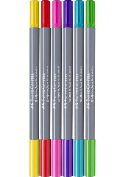 Faber-Castell Goldfaber Aqua Çift Uçlu Markör 6'lı Candy Set,Su Bazlı,Fırça ve Fineliner Uçlu,Yıkanabilir Mürekkep