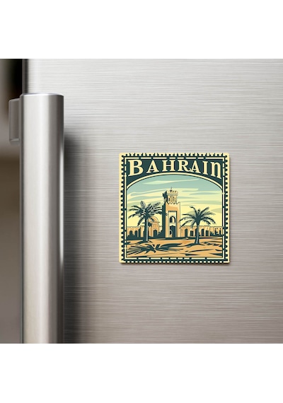 Bahreyn Bahrain - Posta Pulu Temalı Ülke - Baskılı Buzdolap Magneti Kare - 9x9 Cm