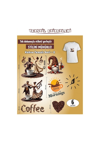 Ütü İle Yapışan Kıyafet Etiketi Kahve Temalı Seri-2 6lı Set Karışık