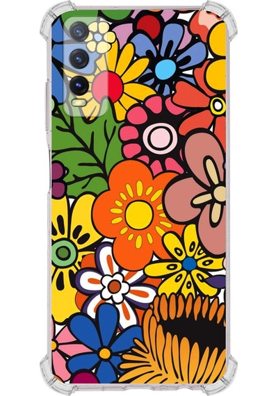 Vivo Y20s Uyumlu Retro Color 2 Baskılı Şeffaf Köşe Korumalı Antişok Kılıf