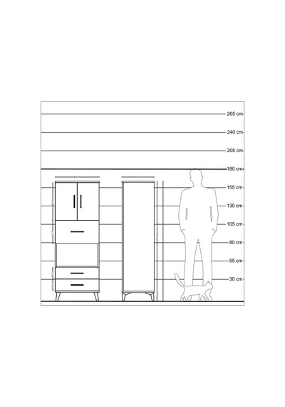 Hyperion Dolap 3 Raflı 3 Çekmeceli 2 Kapaklı 60x44x163 Çam-çam Çam
