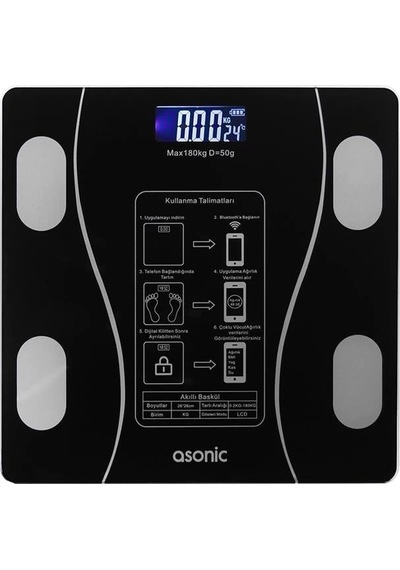 Asonic Bs260 Siyah 260x260 Mm Dijital Bluetooth Baskül 2 Aaa Pil li