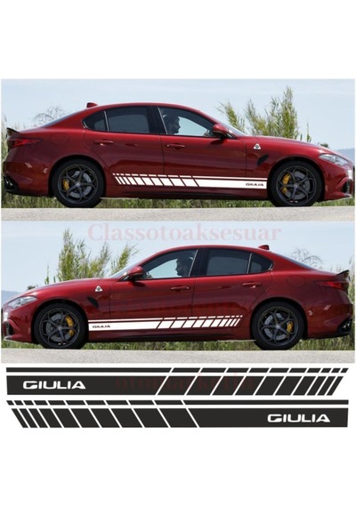 Alfa Romeo Giulia İçin Uyumlu Aksesuar Oto Yan Şerit Sticker Beyaz Uzunluk 175 Cm