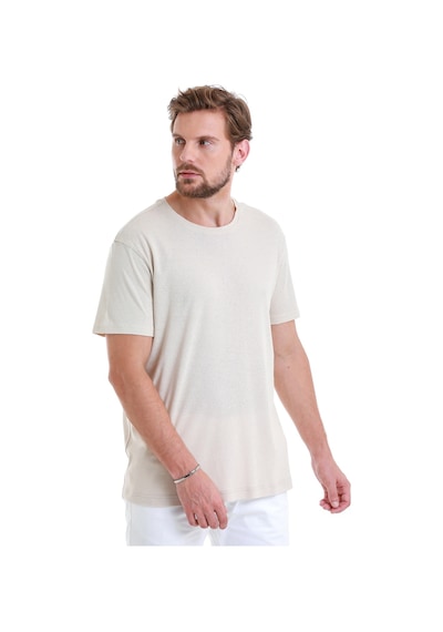 Hatemoğlu Ekru Regular Fit Düz Bisiklet Yaka Keten Tişört 35102024c012 A53 Ekru