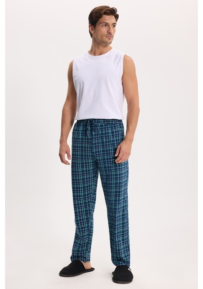 Tudors Erkek Standart Fit Normal Kesim Pamuklu Kareli Beli Bağcıklı Cepli Lacivert Pijama Altı-51263