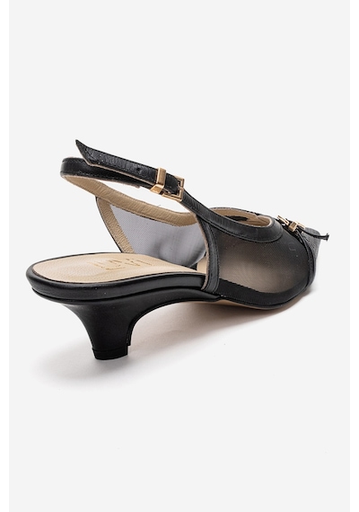 Luvishoes Lavıera Siyah File Tokalı Hakiki Deri Kadın Kısa Topuklu Ayakkabı