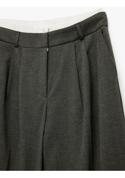 Koton Cepli Pile Detaylı Geniş Paça Baggy Kumaş Pantolon Gri 6wak40067pw Gri