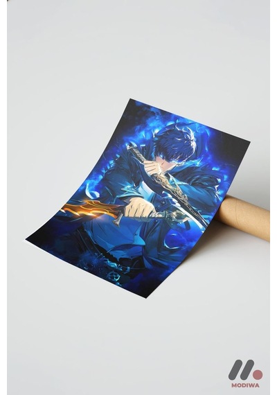 Demon Slayer Mavi Savaşçı Poster, Çerçevesiz Yüksek Kalite Duvar Afişi - Anime Severlere Özel Hediye