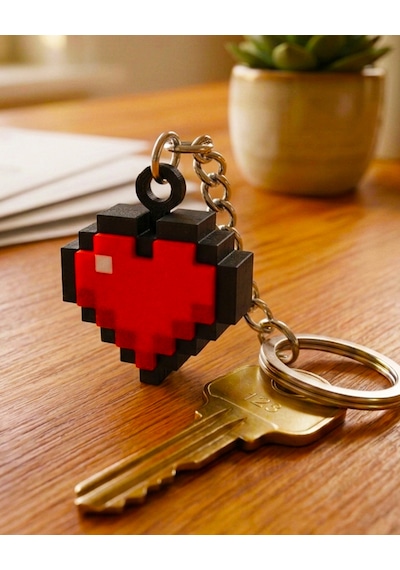 Minecraft Kalp Anahtarlık Basmalı Fidget Pixel Kalp Anahtarlık Kırmızı