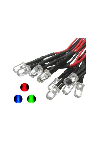 12v 5mm Şeffaf Flaşör Rgb Yavaş Mantar Led 0,22mm²20 Cm Kablolu 5adet