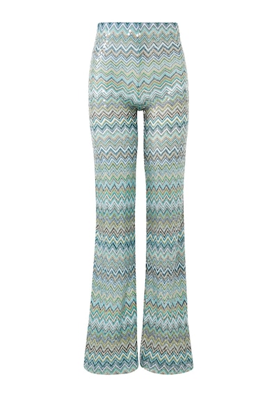 Missoni Zigzag Desenli Rahat Pantolon Yeşil Çoklu