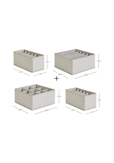 Ocean Home Textile 4'lü Bölmeli Gri Balıksırtı Çekmece İçi Düzenleyici Kutu Set
