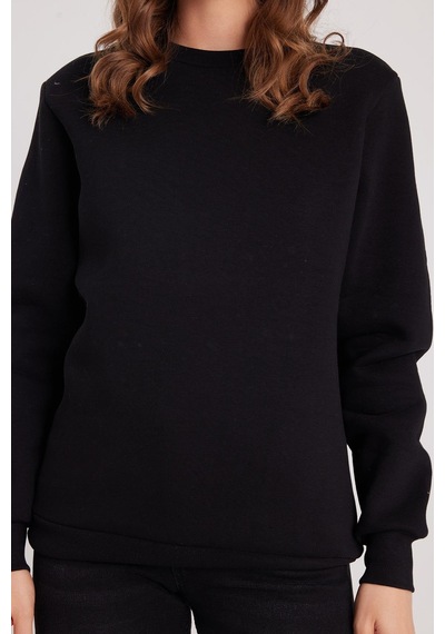 Tudors Kadın Oversize Geniş Kesim Pamuklu 3 İplik İçi Polarlı Basic Siyah Bisiklet Yaka Sweatshirt-37917 SiYAH