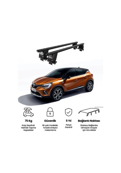 Royal Renault Captur 2019 Ve Sonrası Uyumlu Siyah Kilitli Ara Atkı Port Bagaj Tavan Barı