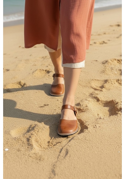 Bodhi Handcraft Kadın Barefoot Hakiki Deri Minimalist Günlük Sandalet El İmalatı Kahverengi