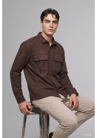 Defacto Regular Fit Polo Yaka Cepli Süet Gömlek Ceket A5110ax26wnbn192 Kahve-bn192