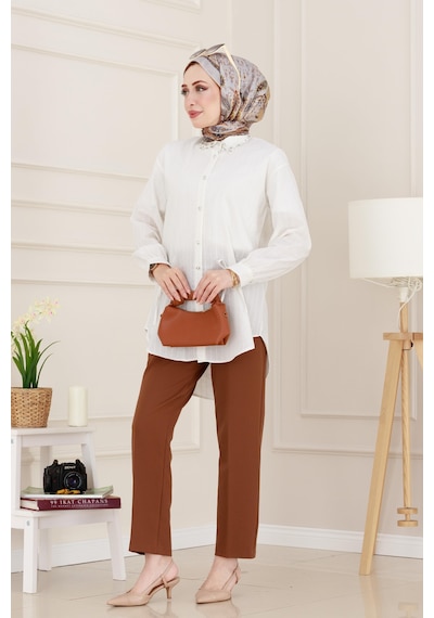 Sevitli Taş Detaylı Hilal Tunik-beyaz-4956 Beyaz