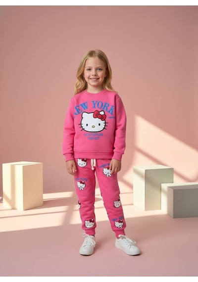 Miniko Kids Luccı Kız Çocuk Kity 3 İplik Şardonsuz Eşofman Takımı Fuşya Miniko Kids Luccı Kız Çocuk Kity 3 İplik Şardonsuz Eşofman Takımı Fuşya