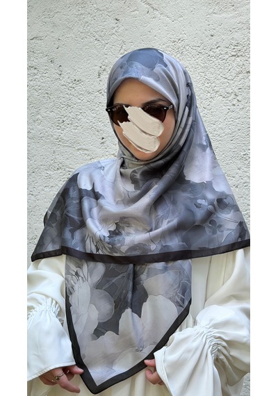Qalortex Scarf Pamuklu Soft Meva Desen Eşarp-siyah