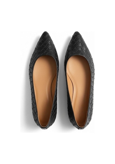 Ne&ve Shoes Siyah Hakiki Deri Örgü Detaylı Kadın Sivri Burun Şık Ve Rahat Babet