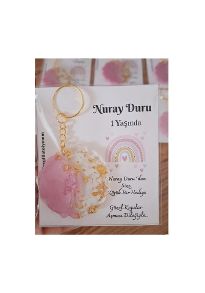 Gökkuşağı Kartlı Yuvarlak Anahtarlık 10 Adet Babyshower Doğum Günü Bebek Hediyelikleri