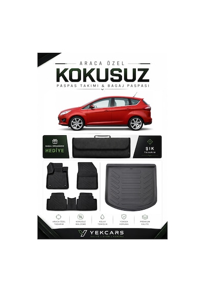 Ford C-max 2014 Model Aracınıza Özel 4d Karbonlu Kauçuk Paspas Takımı Ve Bagaj Havuzu