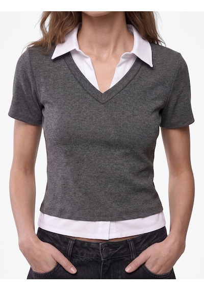 Koton Çift Kumaş Kullanımlı Katmanlı Slim Fit Kısa Kollu Gömlek Detaylı Tişört Gri 7wak70010ek Koton Çift Kumaş Kullanımlı Katmanlı Slim Fit Kısa Kollu Gömlek Detaylı Tişört Gri 7wak70010ek