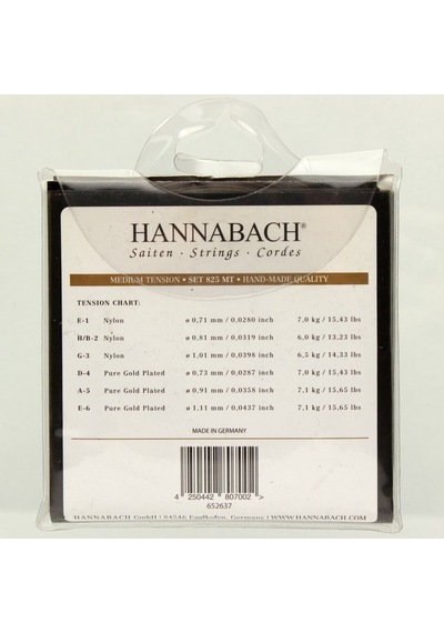 Hannabach 825mt Klasik Gitar Teli Medium Tension Saf Altın Kaplama Baslar Korozyona Dayanıklı