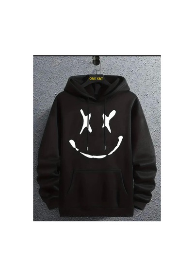 Medinenur Gülen Baskılı Kapüşonlu Sweatshirt Siyah