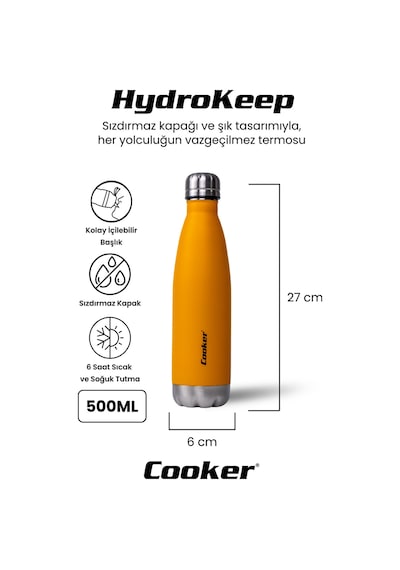 Cooker Hydrokeep 500 Ml Paslanmaz Çelik Şişe Termos Ckr2071 Turuncu