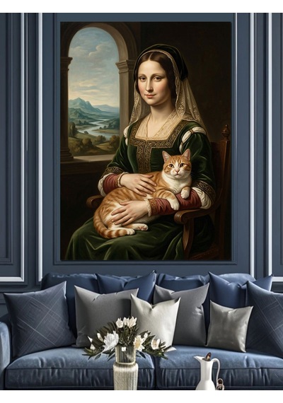 Kedisini Seven Leonardo Mona Lisa Dekoratif Kanvas - Mdf Ahşap Tablo
