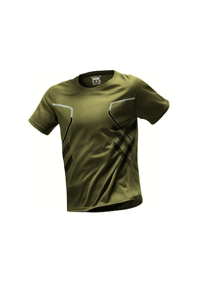Ghassy Co. Erkek Ultra Esnek Nem Emici Vücut Geometrik Hızlı Kuruyan Hafif Spor T-shirt Haki